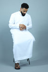 High Quality Fabric White Thobe With Hidden Zip and Shirt Collar